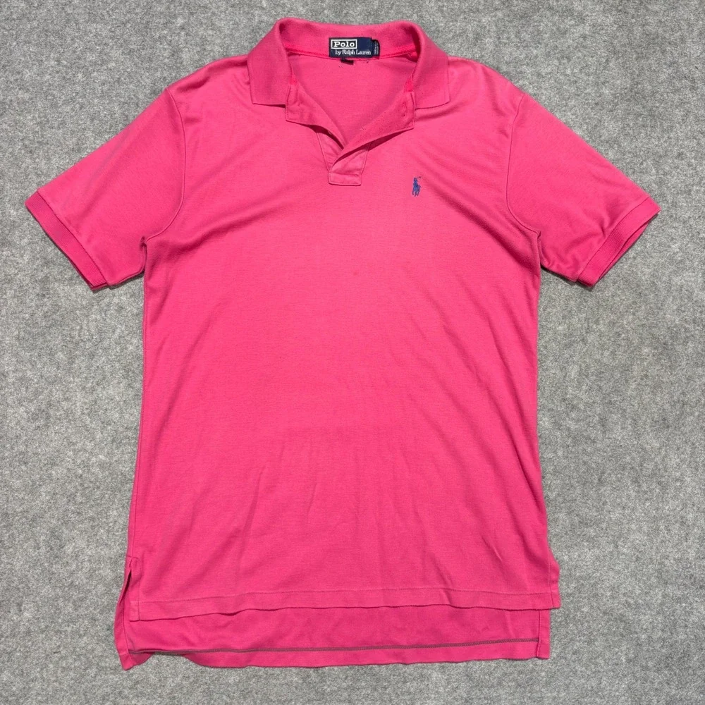 Polo Ralph Lauren Mens Large Pink Short Sleeve Cotton Polo Shirt Made in USA